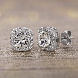 Devin Rose Square Halo Stud Earrings for Women